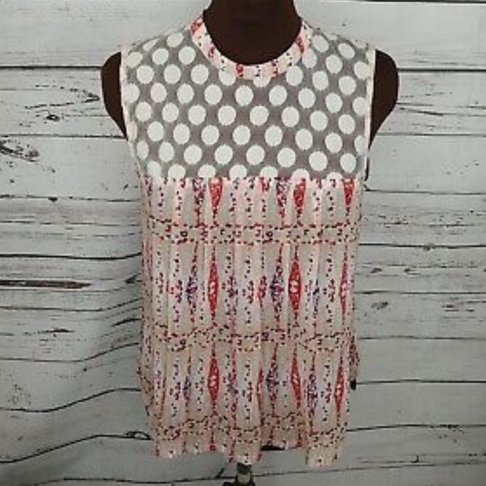 Tulle Sleeveless Blouse Ivory Lace Polka Dots Anthropologie Tunic Top Medium